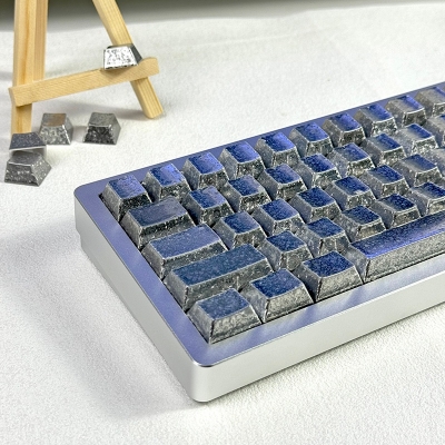 Frost Silvery Metal Feature 61 Keys PBT Doubleshot Side Legends Keycaps Set Cherry Profile for Cherry MX Keyboard